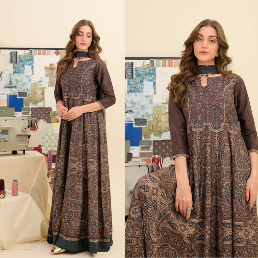 FAIZA SAQLAIN - Lawn  Frock 3 PCS UNSTITCHED PRINTED SUIT - zab1474
