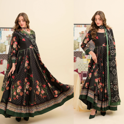FAIZA SAQLAIN lawn Frock 3 PCS UNSTITCHED PRINTED SUIT - zab1475