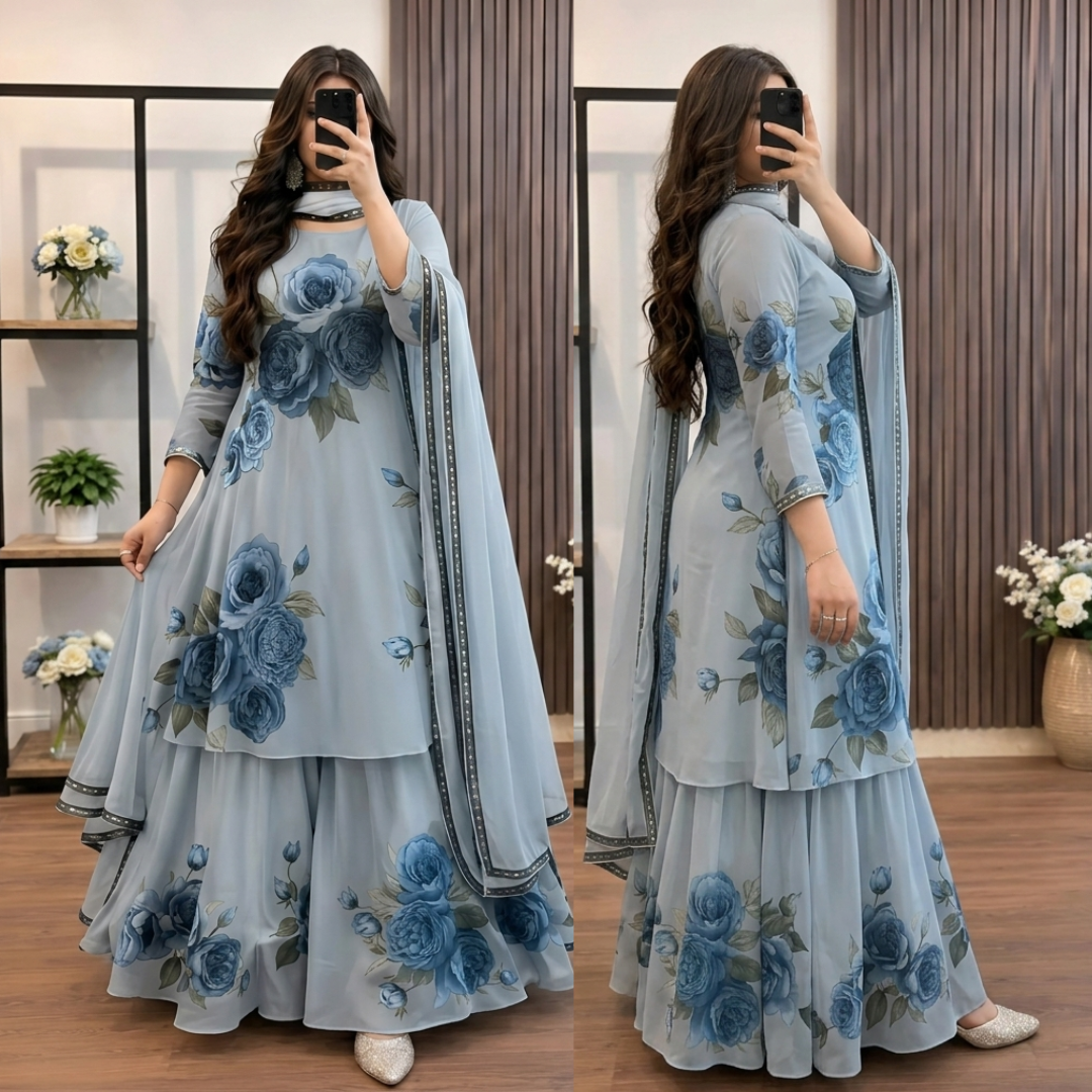 ZAB - 3 piece Lawn frock style Printed suit - zab1478