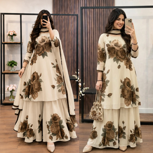 ZAB - 3 piece Lawn frock style Printed suit - zab1479