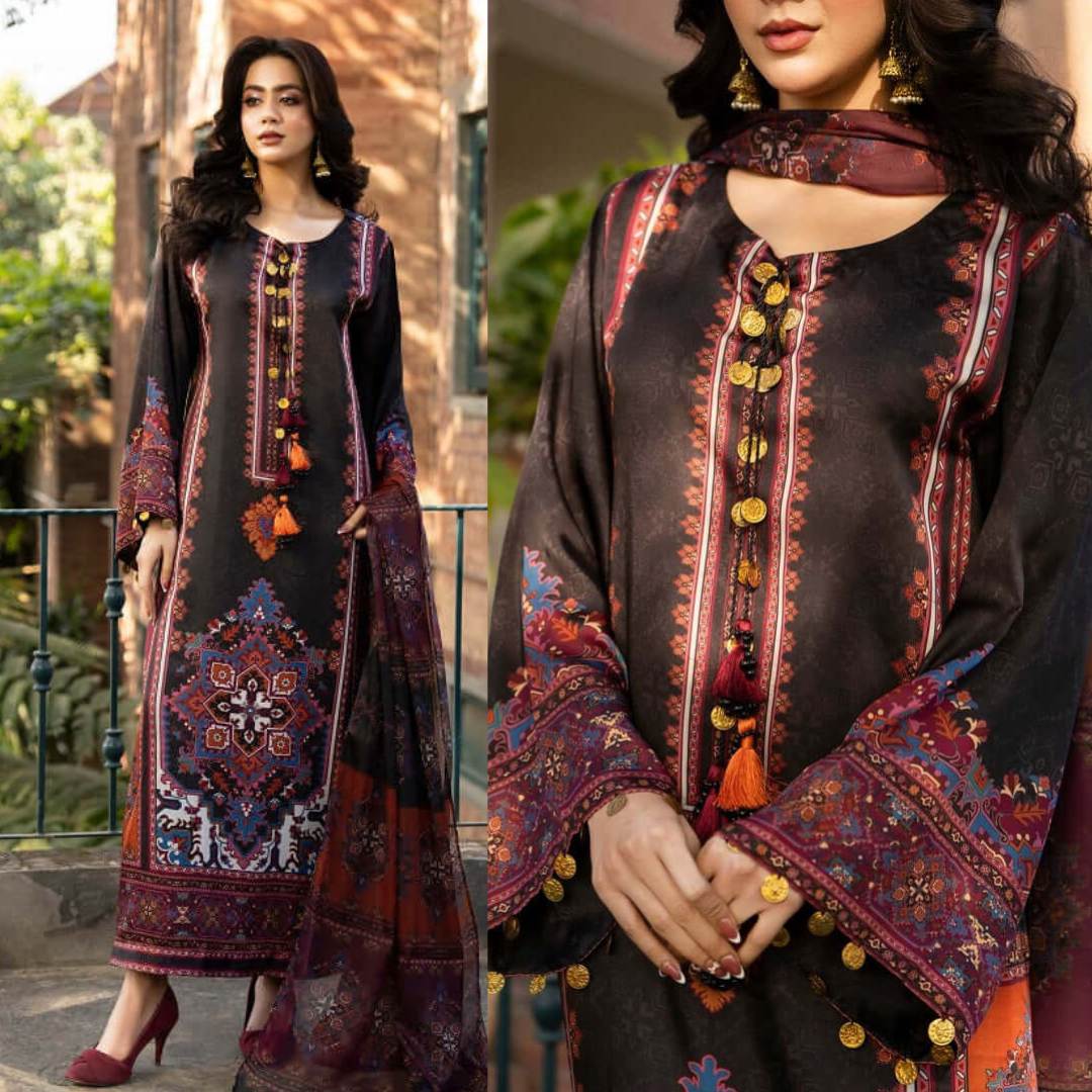 Maria b 3PCS UNSTITCHED SUIT FABRIC Digtal printed Silk - zab1483