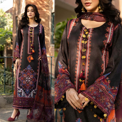 Maria b 3PCS UNSTITCHED SUIT FABRIC Digtal printed Silk - zab1483
