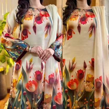 Maria b 3PCS UNSTITCHED SUIT FABRIC Digtal printed Silk - zab1487