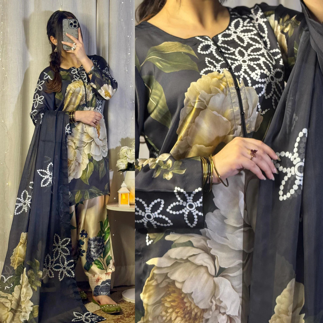 Maria b 3PCS UNSTITCHED SUIT FABRIC Digtal printed Silk - zab1488