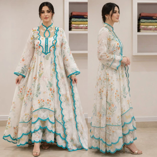 ZAB - 3 piece Lawn frock style Printed suit - zab1488