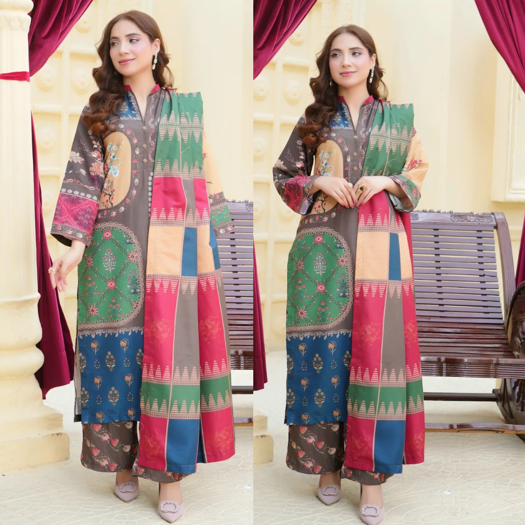 Maria b 3PCS UNSTITCHED SUIT FABRIC Digtal printed Silk - zab1491