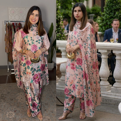 Aneela's 3PCS UNSTITCHED SUIT FABRIC Digtal printed Silk - zab1492