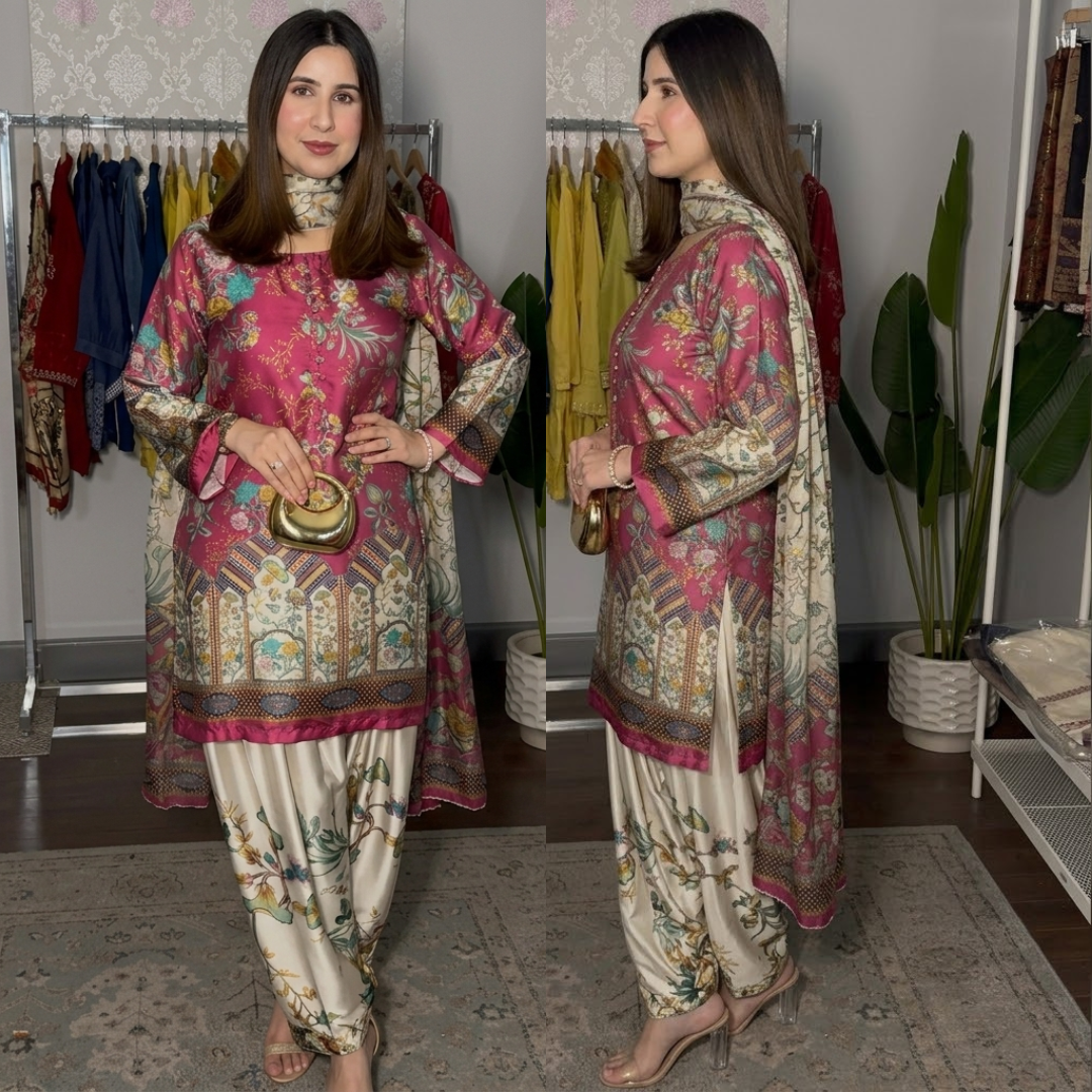 Aneela's 3PCS UNSTITCHED SUIT FABRIC Digtal printed Silk - zab1493