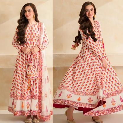 Sana Javed - 3 piece Lawn frock style Printed suit - zab1495