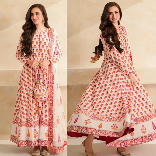 Sana Javed - 3 piece Lawn frock style Printed suit - zab1495