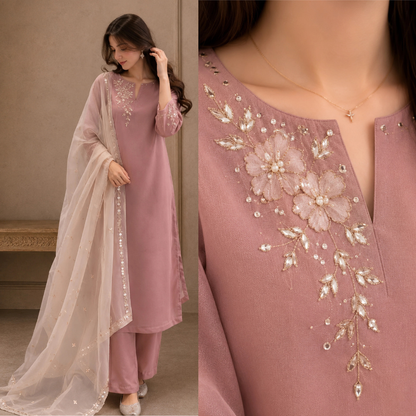 ZAB - Embroidered 3 Piece Unstitched Lawn Suit- zab1499