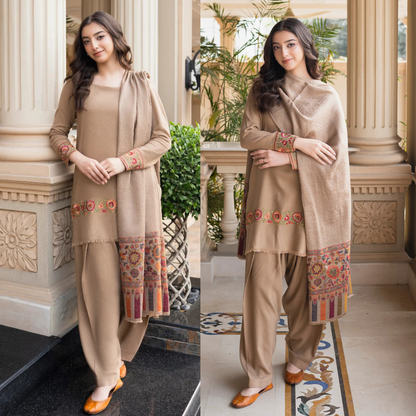 Aisling - Winter 3PC Dhanak Embroidered Suit - zab1501