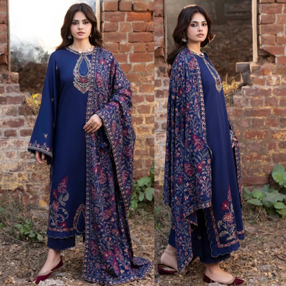 Izel - Winter 3PC Dhanak Embroidered Suit - zab1502
