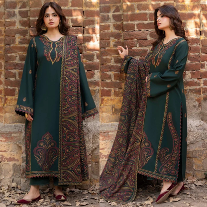 Izel - Winter 3PC Dhanak Embroidered Suit - zab1503