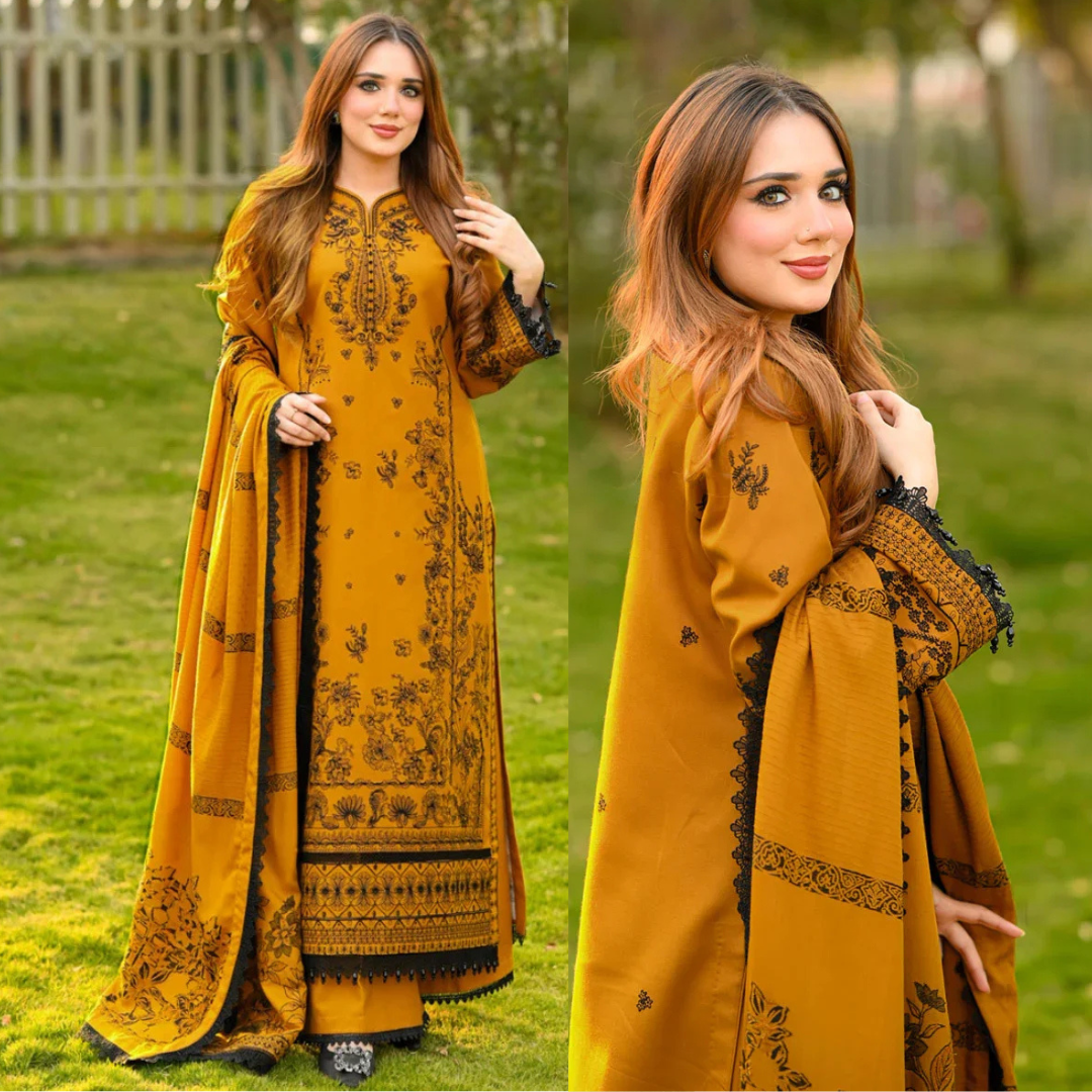 Libass -Winter 3PC Dhanak Embroidered Suit - zab1505