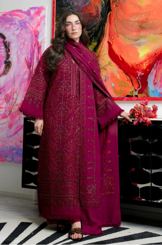 ZAB - Winter 3PC Dhanak Embroidered Suit - zab1556