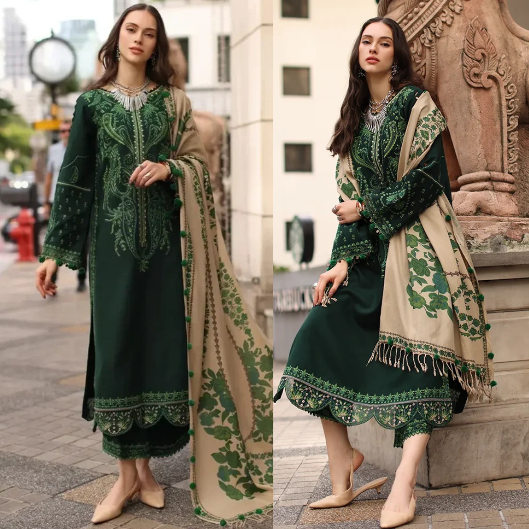Charizma - Winter 3PC Dhanak Embroidered Suit - zab1519