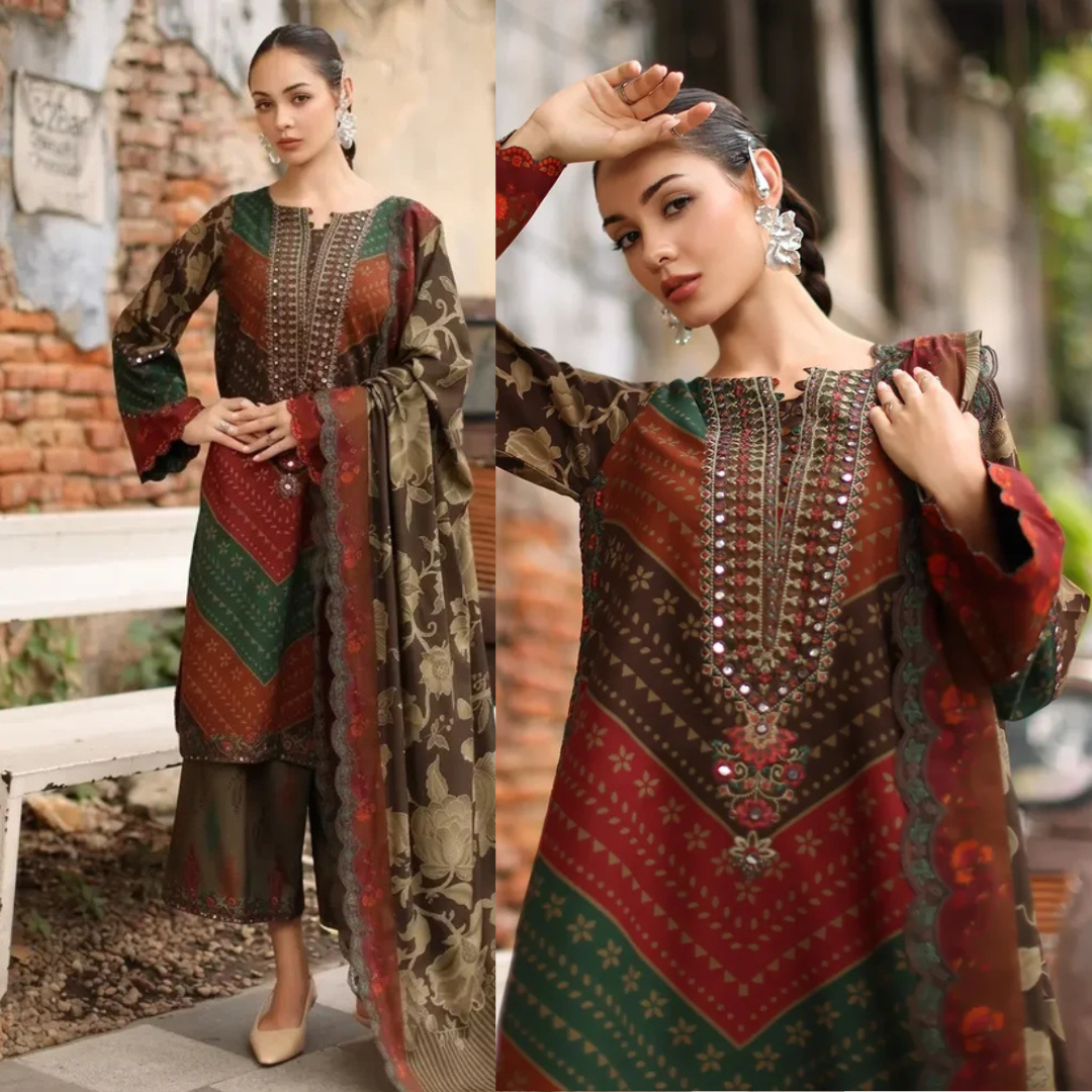 Charizma - Winter 3PC Karandi Digital Printed Dress - zab1522