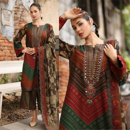 Charizma - Winter 3PC Karandi Digital Printed Dress - zab1522