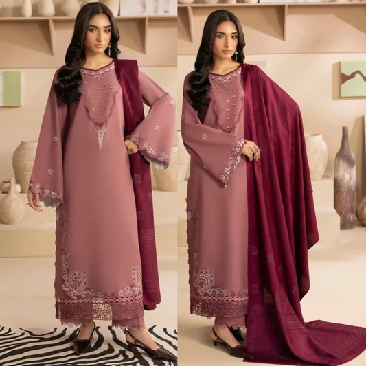 Izel - Winter 3PC Dhanak Embroidered Suit - zab1528