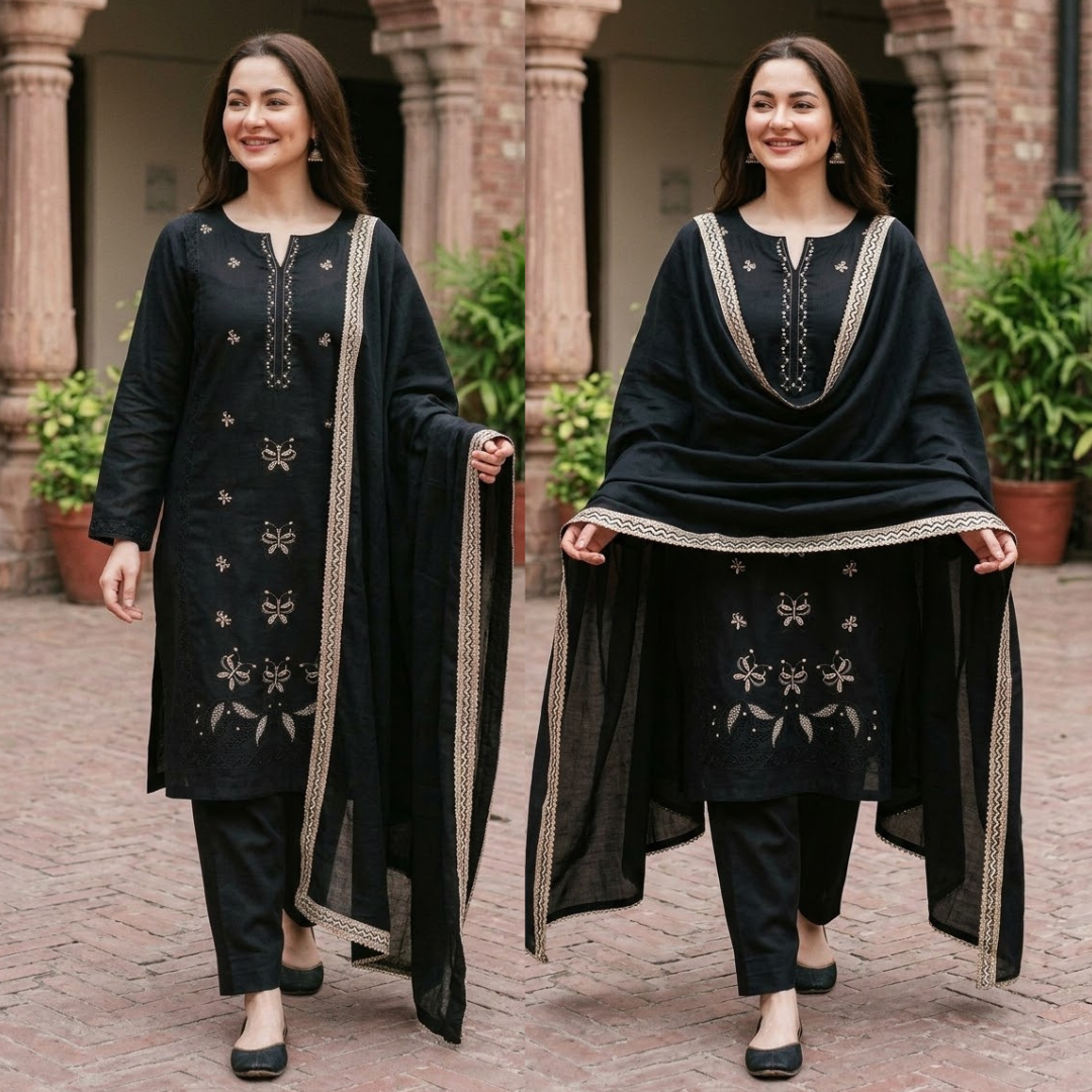 Agha Noor - Winter 3PC Dhanak Embroidered Suit - zab1533