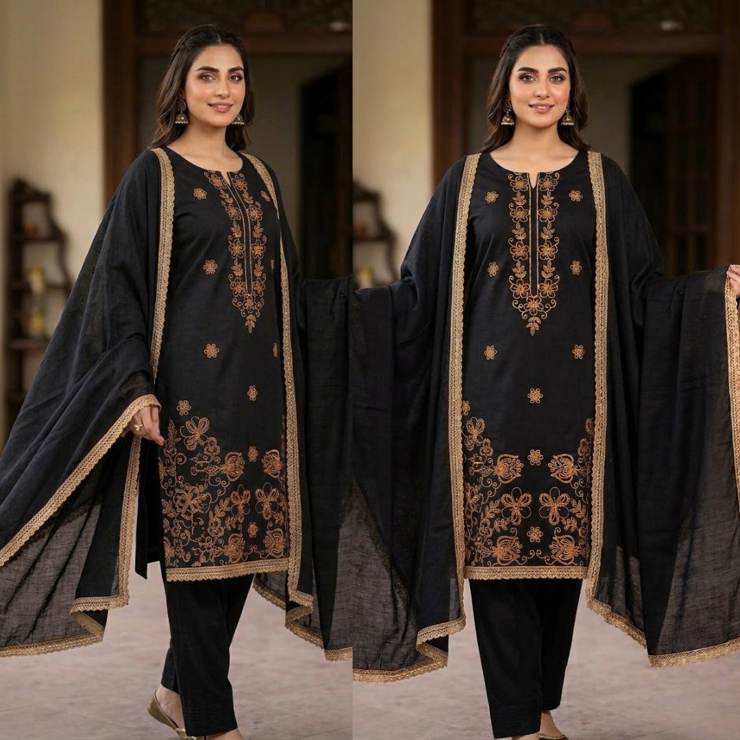 Agha Noor - Winter 3PC Dhanak Embroidered Suit - zab1534