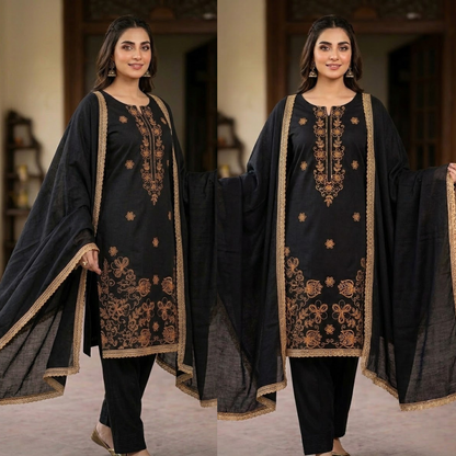 Agha Noor - Winter 3PC Dhanak Embroidered Suit - zab1534