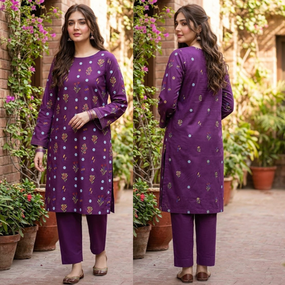 Urge_ Winter 2PC Linen Embroidered Suit - zab1535
