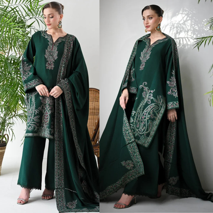 Zab - Winter 3PC Dhanak Embroidered Suit - zab1536