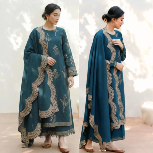 MAHRANI - 03PCS UNSTITCHED Dhank Suit - zab1539
