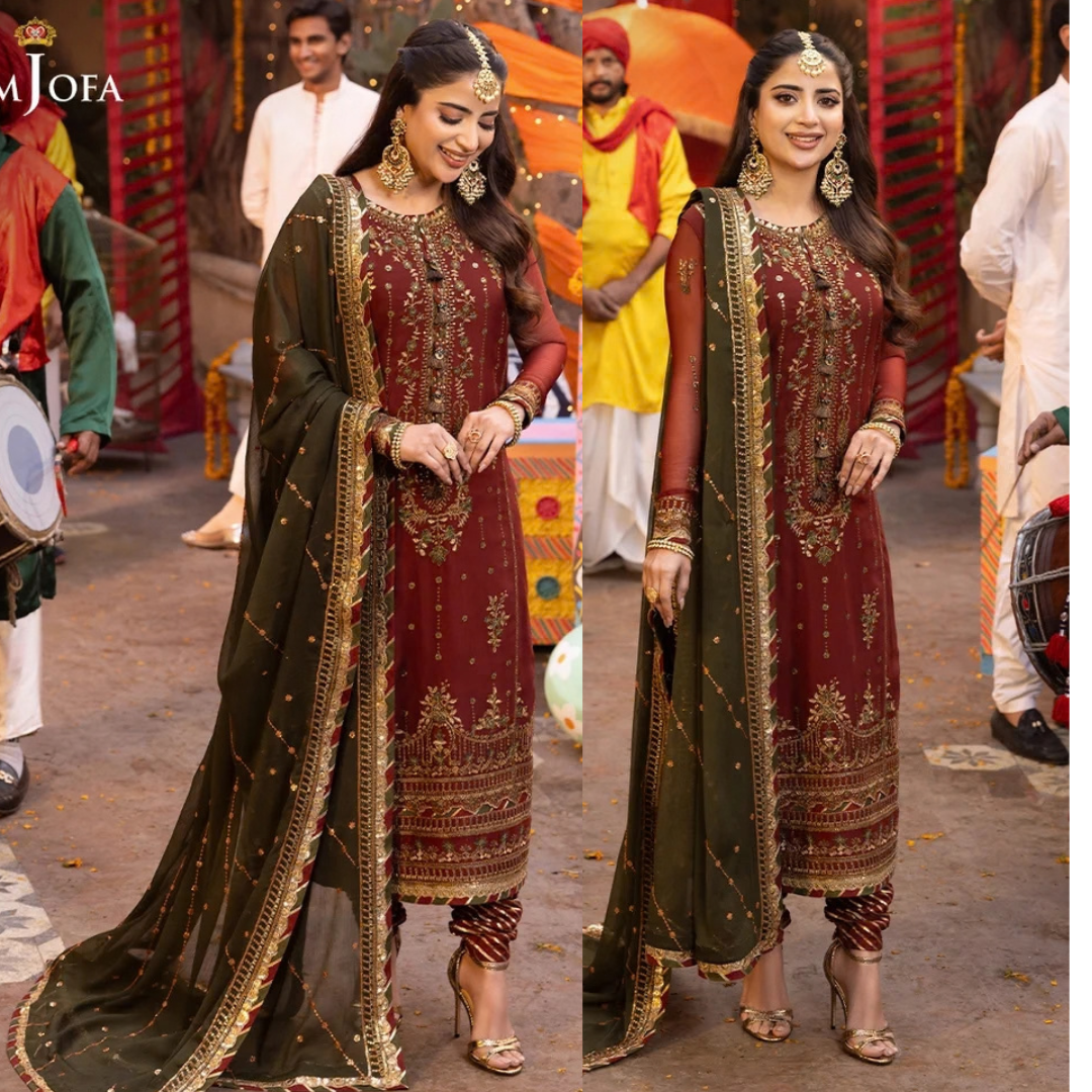Asim Jofa, Unstiched 3 piece chiffon suit - zab1543