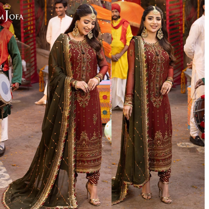 Asim Jofa, Unstiched 3 piece chiffon suit - zab1543
