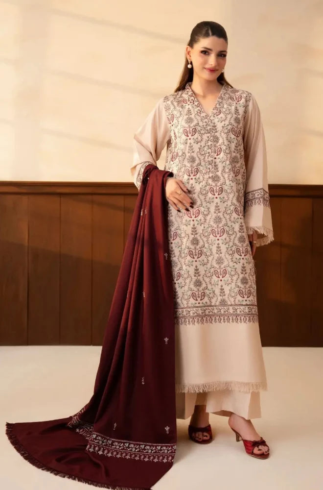 Lazuli - Winter 3PC Dhanak Embroidered Suit - zab1559