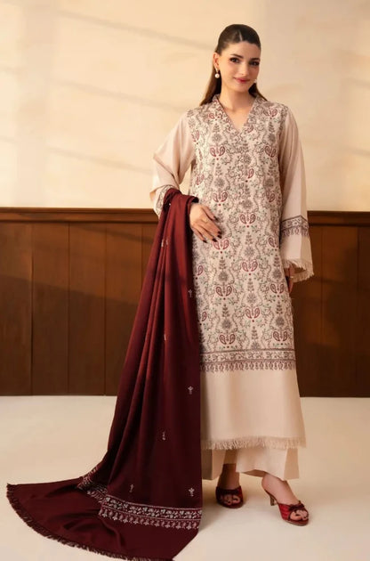 Lazuli - Winter 3PC Dhanak Embroidered Suit - zab1559