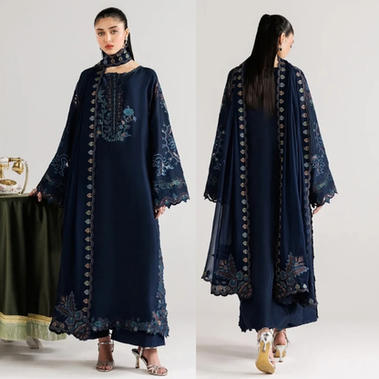 Iznik - 3PC Dhanak Embroidered Shirt With Dhanak Embroidered Dupatta and Trouser - zab1547