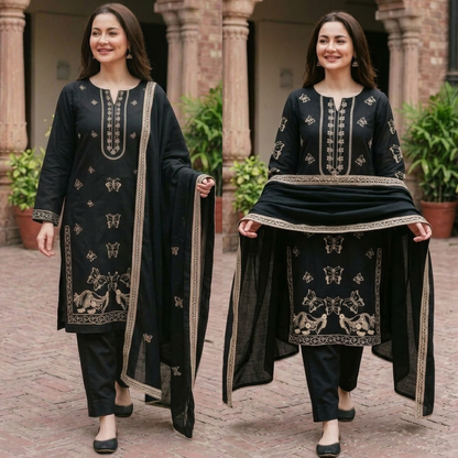 Agha Noor - Winter 3PC Dhanak Embroidered Suit - zab1549