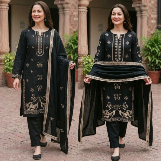 Agha Noor - Winter 3PC Dhanak Embroidered Suit - zab1549