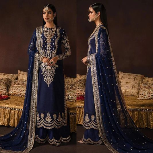 AFROZEH - Velvet (9000) embroidery suit Net Embroidered dupatta - zab996