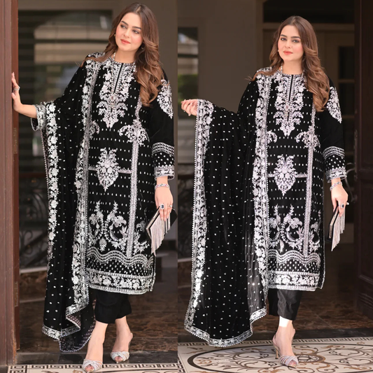 ANEELAS - 9000 PURE MICRO VELVET HEAVY EMBROIDERED SUIT - zab999