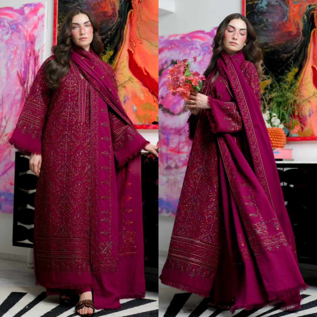 ZAB - Winter 3PC Dhanak Embroidered Suit - zab1556
