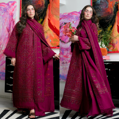 ZAB - Winter 3PC Dhanak Embroidered Suit - zab1556