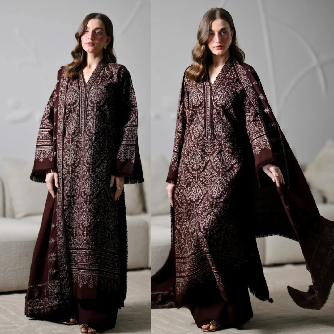 ZAB - Winter 3PC Dhanak Embroidered Suit - zab1557