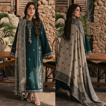 Izel - Winter 3PC Dhanak Embroidered Suit - zab1558