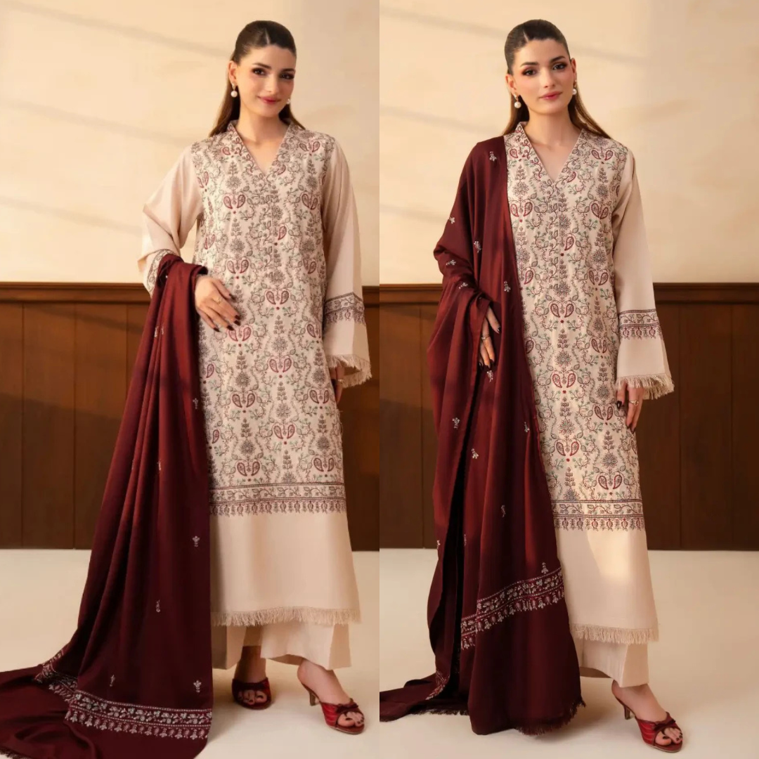 Lazuli - Winter 3PC Dhanak Embroidered Suit - zab1559