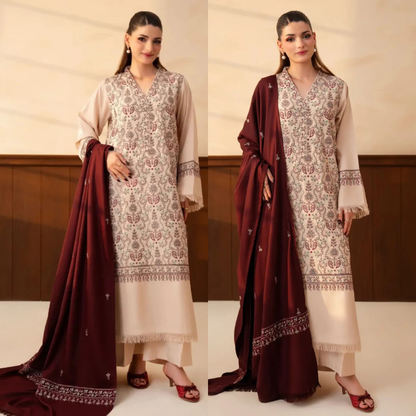 Lazuli - Winter 3PC Dhanak Embroidered Suit - zab1559