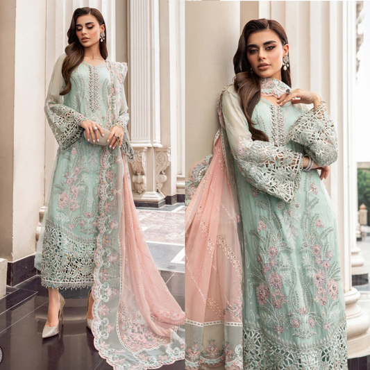 3PC Organza Heavy Embroidered Shirt With Embroidered Organza Dupatta zab906