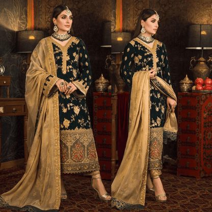 Velvet Heavy Embroidered Shirt With Organza Heavy Embroidered Dupatta - zab983