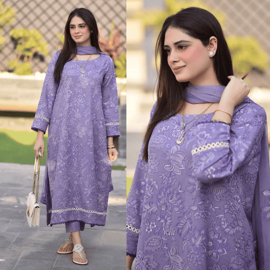 Breeze- 3PC Lawn Embroidered Suit - zab928