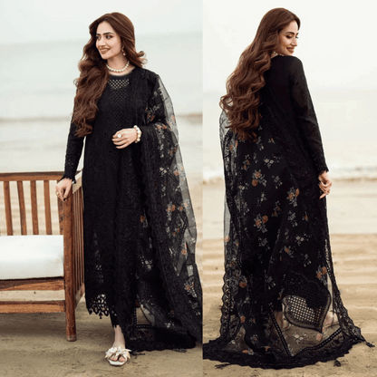 Nureh - 3PC Dhanak ChickenKari Embroidered with Sequence work Suit - zab931