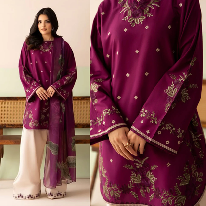Baroque - Summer-3PC Lawn Embroidered Suit - zab1460